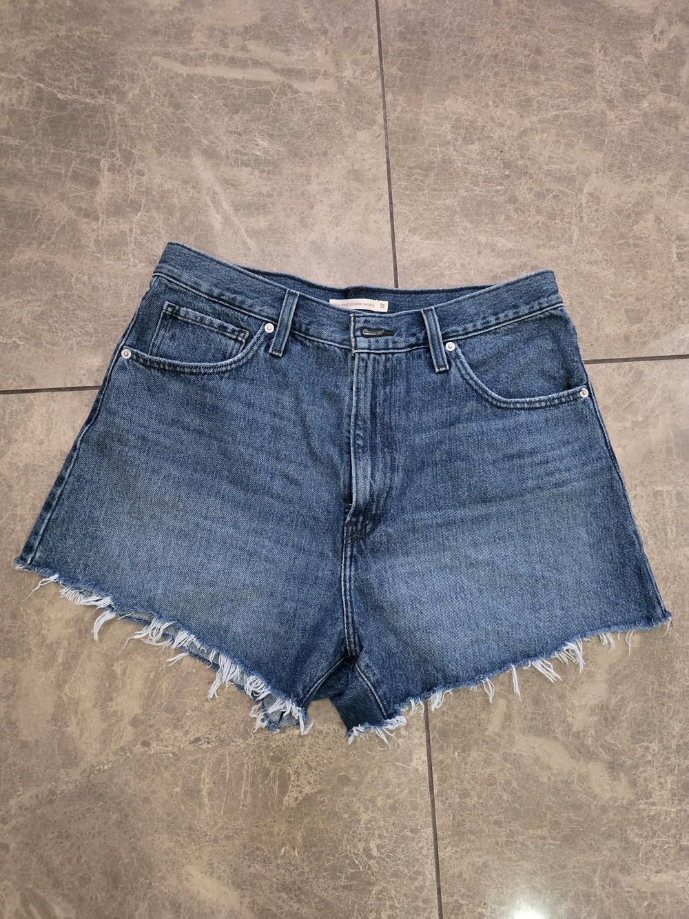 Levi's Frayed Hem Denim Shorts - Medium Blue